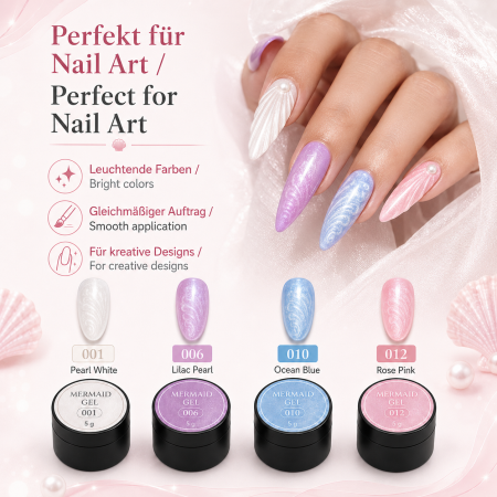 Set de 4 Geles de Color UV Mermaid Color Gel – Efecto Concha